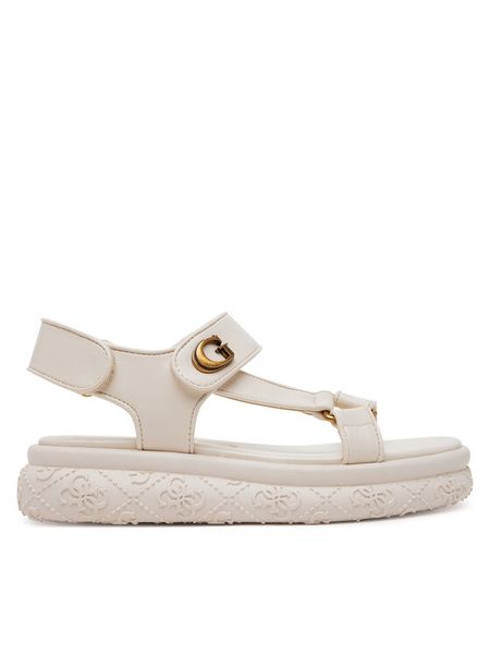 Guess Sandały FLJLAN ELE03 Écru. Białe sandały damskie Guess, z aplikacjami, ze skóry, bez obcasa, na płaskiej podeszwie, bez zapięcia. Za 312.99 zł.