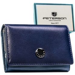 Poziomy portfel damski ze skóry naturalnej i ekologicznej w granatowym kolorze z systemem RFID - Peterson. Portfele damskie Peterson, ze skóry ekologicznej. Za 109.99 zł.