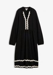 Sukienka z dżerseju. Czarne sukienki damskie bonprix, bez wzorów, z dżerseju, bez kołnierzyka, bez ramiączek. Za 124.99 zł.
