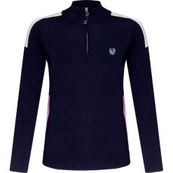 Sweter CHERVO NOVELLA. Niebieskie swetry nierozpinane damskie Chervo, z aplikacjami, z dzianiny, sportowe, bez kołnierzyka, bez ramiączek. W wyprzedaży za 616.00 zł.
