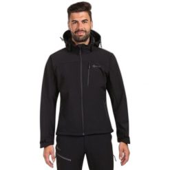 Męska kurtka softshell Kilpi ONTAVIO-M. Czarne kurtki sportowe męskie Kilpi, m, bez wzorów, z softshellu, bez kaptura, trekkingowe. Za 422.05 zł.