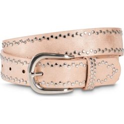 Pasek z płaskimi ćwiekami bonprix kolor czerwonego złota. Żółte paski damskie bonprix, bez wzorów, ze skóry. Za 37.99 zł.