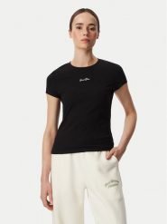 Guess T-Shirt V6YI01 K4258 Czarny Slim Fit. Czarne t-shirty damskie Guess, l, z aplikacjami, z bawełny, bez kołnierzyka, bez ramiączek. Za 154.99 zł.