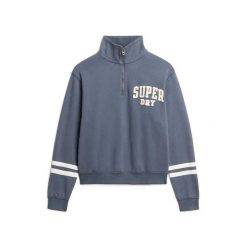 Bluza z zamkiem i naszywką dla kobiet Superdry Athletic Essentials. Niebieskie bluzy damskie Superdry, l, z aplikacjami, z bawełny, sportowe, bez ramiączek, bez kaptura. Za 284.00 zł.