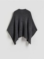 Sweter ponczo z paskiem - ciemnoszary. Szare swetry nierozpinane damskie Reserved, l, bez wzorów, z dzianiny, bez kołnierzyka, bez ramiączek. Za 159.99 zł.
