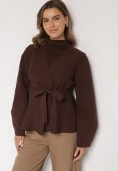 Brązowy Kardigan z Wiskozą i Wiązaniem w Pasie Tusvela. Brązowe kardigany damskie Born2be, bez wzorów, z jeansu, bez kołnierzyka. Za 119.99 zł.