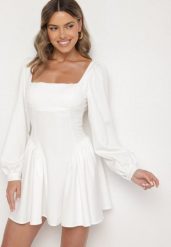 Biała Sukienka z Gorsetową Górą i Wiązaniem Lilevana. Białe sukienki damskie Born2be, m, z aplikacjami, eleganckie, bez kołnierzyka, bez ramiączek, maxi, dopasowane. Za 159.99 zł.