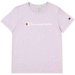 T-shirt Damski Z Bawełny Z Krótkim Rękawem. Fioletowe t-shirty damskie Champion, xl, bez wzorów, z bawełny, sportowe, bez kołnierzyka, bez ramiączek. Za 132.99 zł.