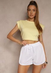 Białe Szorty z Luźnymi Nogawkami i Gumką w Pasie Miloriela. Białe szorty damskie Renee, bez wzorów, eleganckie. Za 34.99 zł.