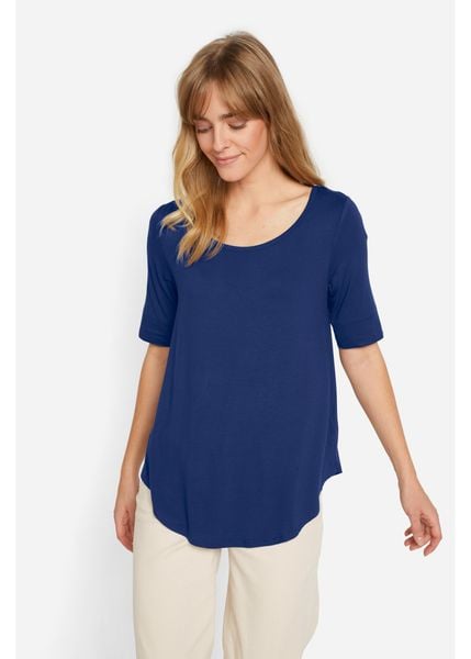 Długa bluzka z miękkiej wiskozy. Niebieskie bluzki damskie bonprix, bez wzorów, z wiskozy, bez kołnierzyka, bez ramiączek. Za 54.99 zł.