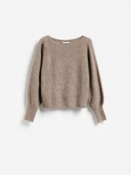 Sweter z dodatkiem wełny - brązowy. Brązowe swetry nierozpinane damskie Reserved, l, bez wzorów, z dzianiny, bez kołnierzyka, bez ramiączek. Za 129.99 zł.
