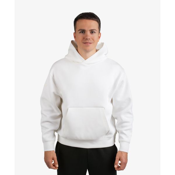 Bluza INTERLOCK OVERSIZE DZIK® biała. Białe bluzy sportowe męskie DZIK, l, z aplikacjami, z materiału, bez kaptura, na jogę i pilates. Za 349.99 zł.