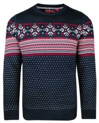 Świąteczy Sweter z Norweskim Wzorem, Granatowy - Brave Soul. Czerwone swetry męskie Brave Soul, s, bez wzorów, wizytowe, bez kołnierzyka, bez ramiączek. Za 135.00 zł.