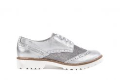 Półbuty Bayla-099 8734 K.Srebro, Skóra naturalna - 39. Szare półbuty damskie Bayla, bez wzorów, ze skóry, bez obcasa, bez zapięcia. W wyprzedaży za 89.10 zł.