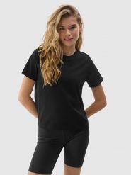 4F T-shirt gładki z bawełną organiczną damski - czarny XS. Czarne t-shirty damskie 4F, xs, bez wzorów, z bawełny, sportowe, bez kołnierzyka, bez ramiączek. W wyprzedaży za 29.99 zł.