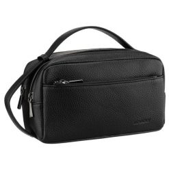 Elegancka saszetka męska ze skóry ekologicznej w czarnym kolorze zamykana suwakiem - Rovicky. Czarne torby na ramię męskie ROVICKY, ze skóry ekologicznej. Za 89.99 zł.