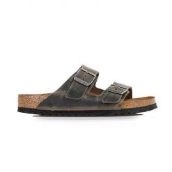 Klapki męskie Birkenstock Arizona. Zielone klapki męskie Birkenstock, bez wzorów, z materiału, z otwartym noskiem, bez zapięcia. Za 409.00 zł.