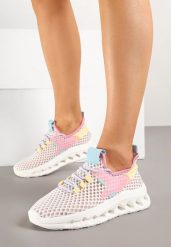 Biało-Różowe Siateczkowe Buty Sportowe Sneakersy na Grubej Tłoczonej Podeszwie Luriane. Białe obuwie sportowe damskie Born2be, bez wzorów, z jeansu, bez zapięcia. Za 74.99 zł.