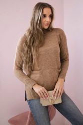 Sweter ze stójką camelowy. Swetry nierozpinane damskie KESI, na zimę, l, bez wzorów, z wełny, klasyczne, bez kołnierzyka, plus size, bez ramiączek. Za 178.78 zł.