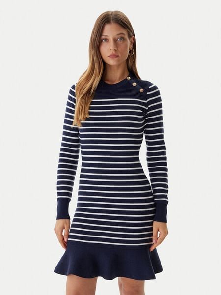 Guess Sukienka dzianinowa W5BK47 Z0422 Granatowy Regular Fit. Niebieskie sukienki damskie Guess, xl, z aplikacjami, z dzianiny, bez kołnierzyka, bez ramiączek. Za 489.99 zł.