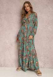 Niebieska Sukienka Demestra. Niebieskie sukienki damskie Renee, na lato, l, bez wzorów, boho, bez kołnierzyka, bez ramiączek, maxi, kopertowe. Za 109.99 zł.
