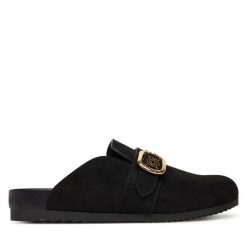 Klapki Guess. Czarne klapki damskie Guess, z aplikacjami, bez obcasa, bez zapięcia. Za 549.99 zł.