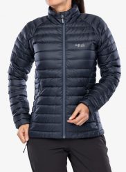 Kurtka puchowa damska Rab Microlight Jacket. Szare kurtki sportowe damskie RAB, s, bez wzorów, z materiału, bez ramiączek, bez kaptura, trekkingowe. Za 676.49 zł.