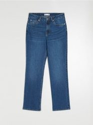 Jeansy straight mid waist - granatowy. Niebieskie jeansy damskie Sinsay, bez wzorów, z jeansu. Za 69.99 zł.