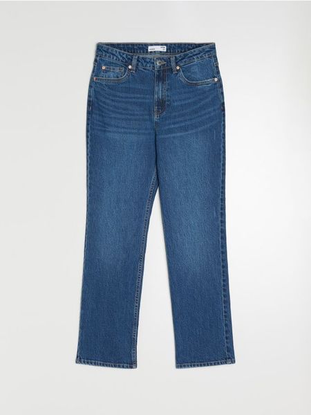 Jeansy straight mid waist - granatowy. Niebieskie jeansy damskie Sinsay, bez wzorów, z jeansu. Za 69.99 zł.