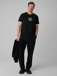 4F Spodnie dresowe męskie - czarne L. Czarne spodnie sportowe męskie 4F, l, bez wzorów, z bawełny. Za 199.99 zł.