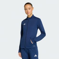 Bluza Entrada26 Track Jacket. Niebieskie bluzy damskie Adidas, l, z aplikacjami, z dresówki, klasyczne, bez ramiączek, bez kaptura. Za 179.00 zł.