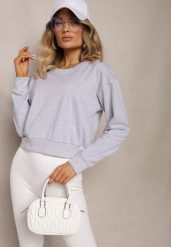 Jasnoszara Bluza z Bawełną ze Ściągaczami przy Rękawach i w Pasie Alberia. Szare bluzy damskie Renee, l, bez wzorów, z bawełny, casualowe, bez ramiączek, bez kaptura. Za 24.99 zł.