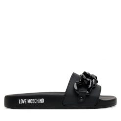 Klapki LOVE MOSCHINO. Czarne klapki damskie Love Moschino, bez wzorów, bez obcasa, bez zapięcia. Za 699.99 zł.