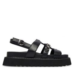 Sandały PINKO. Czarne sandały damskie Pinko, bez wzorów, bez obcasa, na płaskiej podeszwie, bez zapięcia. Za 1,222.99 zł.