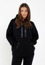 Bluza oversize z kapturem B-MIKA. Czarne bluzy damskie Volcano, m, bez wzorów, z materiału, bez ramiączek, z kapturem. Za 179.99 zł.