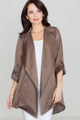 Beżowy Luźny Krótki Płaszcz bez Zapięcia. Brązowe płaszcze damskie Katrus, l, bez wzorów, z elastanu, bez kołnierzyka, bez kaptura. Za 269.00 zł.