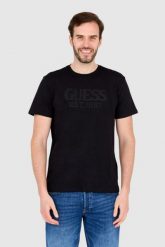 GUESS T-shirt czarny slim fit. Czarne t-shirty męskie Guess, l, z aplikacjami, bez kołnierzyka, bez ramiączek. W wyprzedaży za 129.99 zł.