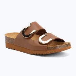 Klapki damskie Scholl Montery 2 Straps Ad Med. Brązowe klapki damskie Scholl, bez wzorów, z materiału, eleganckie, bez obcasa, bez zapięcia. Za 349.99 zł.
