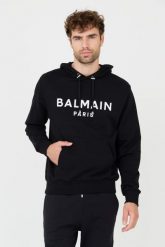BALMAIN Czarna bluza Printed Hoodie. Czarne bluzy męskie Balmain, m, bez wzorów, z kapturem. W wyprzedaży za 2,799.99 zł.