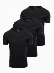 Zestaw bawełnianych męskich koszulek BASIC z okrągłym dekoltem – 3x czarny V9 OM-TSBS-0232 - XXL. Czarne t-shirty męskie Ombre Clothing, l, bez wzorów, z bawełny, bez kołnierzyka, bez ramiączek. Za 89.99 zł.