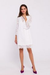 Zjawiskowa sukienka koronkowa trapezowa w kolorze ecru. Sukienki damskie Stylove, na imprezę, xxl, bez wzorów, z koronki, eleganckie, bez kołnierzyka, bez ramiączek, trapezowe. Za 419.00 zł.