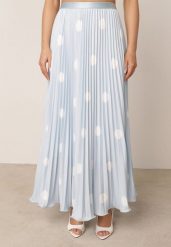 Niebieska Rozkloszowana Spódnica w Stylu Retro Plisowana w Grochy Kasosa. Niebieskie spódnice damskie Born2be, na co dzień, m, bez wzorów, eleganckie, maxi, dopasowane. Za 119.99 zł.