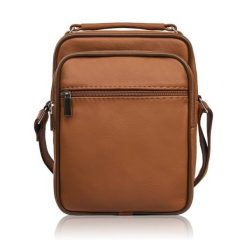 Saszetka męska skórzana na ramię torba koniakowa pojemna Abruzzo ABR-01-CG. Czarne saszetki i nerki męskie z nylonu, na ramię. Za 149.00 zł.