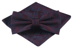 Mucha Męska z Poszetką - Alties - Bordo z Granatowymi Kwiatami. Czerwone krawaty i muchy Alties, bez wzorów, eleganckie. Za 54.00 zł.
