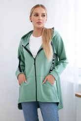 Bluza z dłuższym tyłem i kapturem ciemno miętowa. Zielone bluzy damskie KESI, na jesień, l, bez wzorów, z bawełny, bez ramiączek. Za 278.10 zł.
