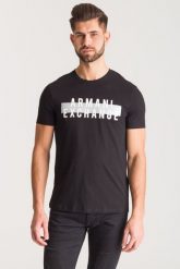 Czarny t-shirt Armani Exchange z nadrukiem. Czarne t-shirty męskie Armani Exchange, m, bez wzorów, bez kołnierzyka, bez ramiączek. W wyprzedaży za 51.80 zł.
