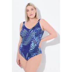 Damski Strój kąpielowy marszczenie miękkie miseczki wzór w paprocie. Niebieskie stroje kąpielowe damskie Ulla Popken, l, bez wzorów, z elastanu. Za 244.99 zł.