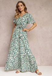 Zielona Sukienka Maxi z Wiskozy z Gumką i Materiałowym Paskiem w Talii Dionelia. Zielone sukienki damskie Renee, l, bez wzorów, z materiału, bez kołnierzyka, bez ramiączek, maxi. Za 59.99 zł.