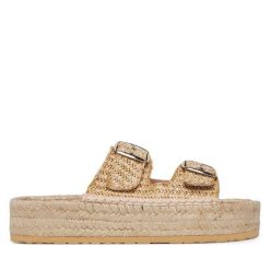 Klapki LOVE MOSCHINO. Brązowe klapki damskie Love Moschino, bez wzorów, bez obcasa, bez zapięcia. Za 403.99 zł.