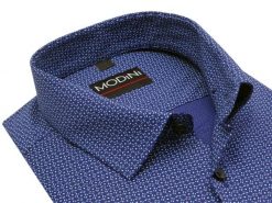 Granatowa elastyczna koszula męska Modini ze wzorem DD12. Koszule męskie Modini Moda Męska, m, bez wzorów, z bawełny, casualowe, bez kołnierzyka, bez ramiączek. W wyprzedaży za 179.10 zł.